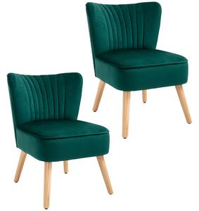 HOMCOM Velvet Accent Chair Occasional Tub Seat Padding Curved Back with Wood Frame Legs Home Furniture Set of 2 Green Aosom UK