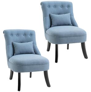 HOMCOM Fabric Single Sofa Dining Chair Tub Chair Upholstered W/ Pillow Solid Wood Leg Home Living Room Furniture Set of 2 Blue