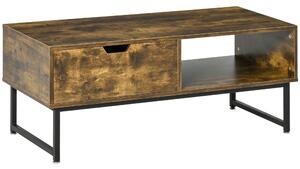 HOMCOM Industrial Coffee Table, Wooden Sofa Table with Storage Shelf and Drawer, Metal Frame, Rustic Brown, 106W x 48D x 43H cm Aosom UK