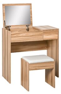 HOMCOM Dressing Table Set with Cushioned Stool, Flip-up Mirror, and Drawer in Wood Grain Finish Aosom UK