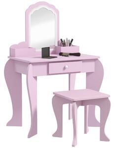 ZONEKIZ Child's Vanity Set with Cloud-Shaped Mirror, Stool, Drawer, and Storage Compartments, Pink Aosom UK
