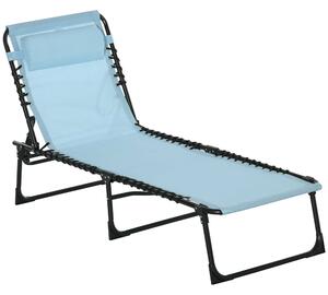 Outsunny Folding Sun Lounger, Beach Chaise Chair, 4 Position Adjustable, Garden Cot Camping Recliner, Baby Blue Aosom UK