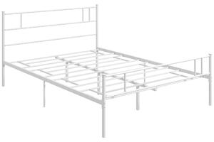 HOMCOM Metal Double Bed Frame with Headboard, Footboard, Metal Slats, and Underbed Storage, Bedroom Furniture, White. Aosom UK