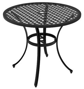 Outsunny Bistro Table, Cast Aluminium with Umbrella Hole, 85cm Round, for Balcony, Poolside, Black Aosom UK