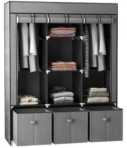HOMCOM Fabric Wardrobe, Portable Wardrobe with 5 Shelves, 2 Hanging Rails and 3 Fabric Drawers, Foldable Closets, 125 x 43 x 162.5cm, Dark Grey