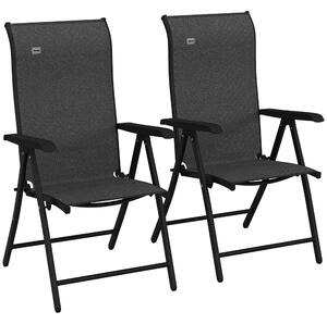 Outsunny Set of 2 Outdoor Wicker Folding Chairs, Patio PE Rattan Dining Armrests Chair set with 7 Levels Adjustable Backrest, for Camping Aosom UK