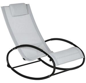 Outsunny Outdoor Rocking Chair Sun Lounger Recliner Rocker with Texteline Fabric Patio Garden Relaxer with Pillow Grey