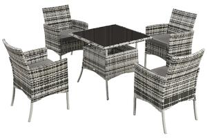 Outsunny Outdoor Dining Set 5 Pieces Patio Conservatory with Tempered Glass Tabletop, 4 Dining Armchairs - Grey