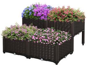 Outsunny Set of 4 Garden Raised Bed Elevated Patio Flower Plant Planter Box PP Vegetables Planting Container, Brown