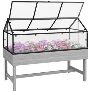 Outsunny Elevated Wood Planter with Mini Greenhouse Raised Garden Bed with PC Panel Top Vent 120 x 60 x 103cm Distressed Grey