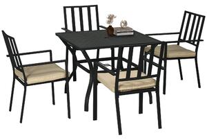 Outsunny 5-Piece Outdoor Dining Set with Cushions, Metal Table & 4 Stackable Chairs, Umbrella Hole, Black Aosom UK