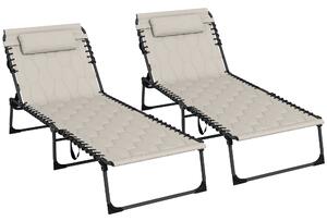 Outsunny 2 Seat Garden Sun Loungers, Folding Sun Lounger with 5-level Reclining Back, Sun Lounger Chair with Foam Cushion, Khaki Aosom UK