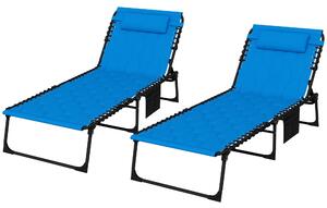 Outsunny Set of 2 Garden Chair Recliners, Double Sun Loungers w/ Foam Cushion, Five-Position Reclining Backs & Metal Frame for Garden Patio Aosom UK