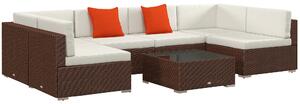 Outsunny Seven-Piece Garden Rattan Set, with Glass-Top Table - Brown