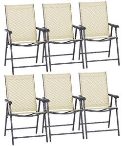 Outsunny Set of 6 Folding Garden Chairs, Metal Frame with Breathable Mesh Seat, Outdoor Patio Dining Chair, Beige Aosom UK
