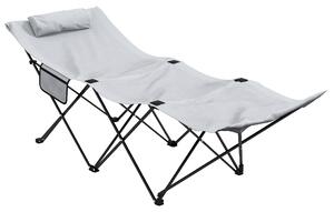 Outsunny Portable Sun Lounger: Foldable Outdoor Sunbed with Side Pocket & Headrest, Light Grey Oxford Fabric Aosom UK