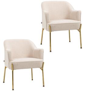 HOMCOM Elegant Accent Chair, Armchair for Living Room, Vanity Chair with Gold Metal Legs, Soft Padded Seat, Set of 2, White Aosom UK