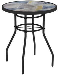 Outsunny Garden Table with Tempered Glass Top, Printed Design, Steel Frame, for Porch, Multicolour Aosom UK