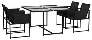 Outsunny 5 Piece Garden Dining Set with Breathable Mesh Seat, Adjustable Backrest, Tempered Glass Table Top for Patio, Black