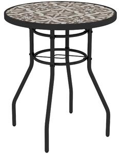 Outsunny Tempered Glass Top Garden Table with Glass Printed Design, Steel Frame, Foot Pads for Porch, Balcony, Tan Brown Aosom UK