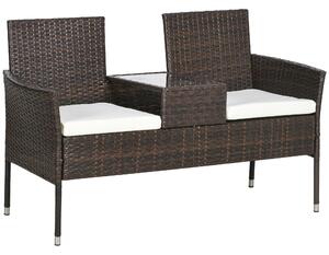 Outsunny Two-Seat Rattan Chair, with Middle Table - Brown