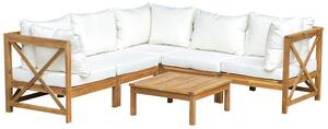 Outsunny 6pcs Patio Furniture Set Garden Sofa Set 1 Coffee Table Suitable with Cushions for Balcony Poolside Acacia Wood Cream White Aosom UK