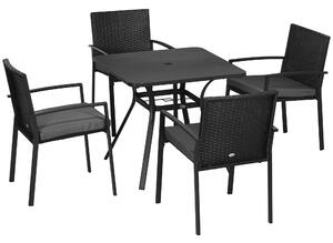 Outsunny 4 Seater Rattan Garden Furniture Set 5 Pieces Outdoor Dining Set with Cushions, Umbrella Hole - Black