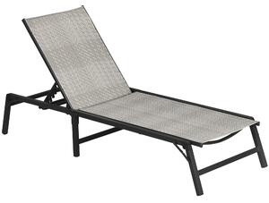Outsunny Foldable Rattan Sun Lounger Garden Recliner Outdoor Reclining Bed w/ 5-Level Adjustable Backrest, Mixed Grey Aosom UK