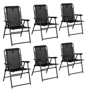 Outsunny 6 Pcs Patio Folding Chair Set, Outdoor Portable Loungers for Camping Pool Beach Deck, Lawn w/ Armrest Steel Frame Black Aosom UK