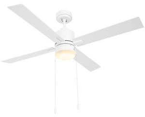 HOMCOM Ceiling Fan with LED Light, Flush Mount Ceiling Fan Lights with Reversible Blades, Pull-chain, White and Natural Tone Aosom UK