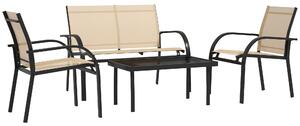 Outsunny 4 Pcs Curved Steel Outdoor Furniture Set w/ Loveseat, 2 Texteline Seats, Glass Top Table Garden Balcony Patio Furniture For Family Party Events Guests -Beige