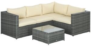 Outsunny 3Pcs Rattan Garden Furniture 4 Seater Outdoor Patio Corner Sofa Chair Set with Coffee Table Thick Cushions, Beige