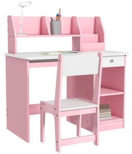 ZONEKIZ Two-Piece Kids Desk and Chair Set with Storage, for Ages 5-8 Years - Pink