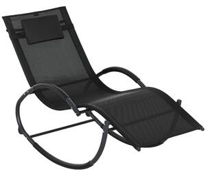 Outsunny Patio Texteline Rocking Lounge Chair Zero Gravity Rocker Outdoor Patio Garden Recliner Seat w/ Padded Pillow - Black Aosom UK