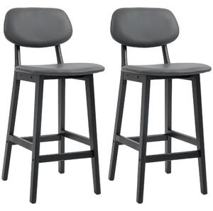HOMCOM Bar Stools Set of 2, Modern Breakfast Bar Chairs, Faux Leather Upholstered Counter Bar Stools with Backs and Wood Legs, Dark Grey Aosom UK
