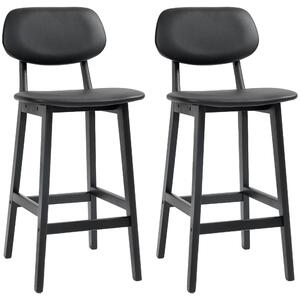 HOMCOM Bar Stools Set of 2, Modern Breakfast Bar Chairs, Faux Leather Upholstered Counter Bar Stool with Backs and Wood Legs, Black Aosom UK