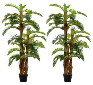 Outsunny Set of 2 Artificial Plant Tropical Palm in Pot, Fake Plants for Home Indoor Outdoor Decor, 150cm, Green Aosom UK