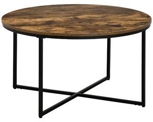 HOMCOM Coffee Table, Industrial Round Side Table with Metal Frame, Large Tabletop for Living Room, Bedroom, Rustic Brown Aosom UK