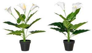 HOMCOM Set of 2 Artificial Realistic Calla Lily Flower, Faux Decorative Plant in Nursery Pot for Indoor Outdoor Décor, 55cm Aosom UK