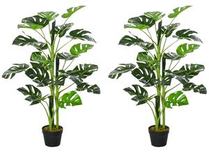 Outsunny 100cm/3.3FT Artificial Monstera Tree, Decorative Cheese Plant 21 Leaves w/ Nursery Pot, Fake Tropical Palm Tree, Set of 2