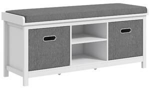 HOMCOM Shoe Bench w/ Seat, Shoe Storage Bench w/ Cushion, 2 Drawers and Adjustable Shelf for Entryway, Hallway, Living Room, Bedroom, White Aosom UK