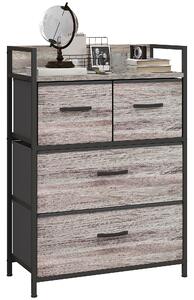 HOMCOM Rustic Chest of Four Fabric Drawers - Grey Wood Effect Aosom UK