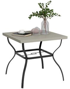 Outsunny Dia. 80cm Square Garden Dining Table with Umbrella Hole, Outdoor Dining Table with Marble Effect Top for 4 People, Black Aosom UK