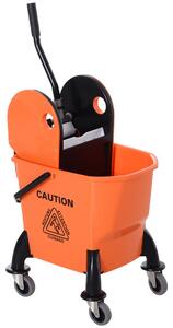 HOMCOM 26L Mop Bucket with Wringer, Mop Bucket on Wheels with Carry Handle, Mop Holder, Plastic Body for Household, Orange Aosom UK