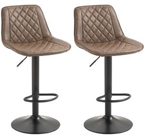 HOMCOM Bar Stools Set of 2, Retro Adjustable Kitchen Stool, Swivel PU Leather Upholstered Bar Chairs w/ Back, Footrest & Steel Base, Brown Aosom UK