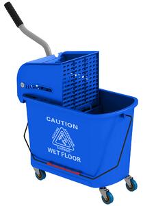 HOMCOM 20L Mop Bucket with Wringer and Handle, Mop Bucket on Wheels for Floor Cleaning, Separate Dirty and Clean Water, Blue Aosom UK
