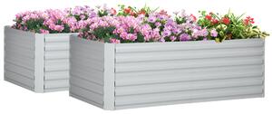 Outsunny Set of 2 Raised Beds for Garden, Galvanised Steel Outdoor Planters with Multi-reinforced Rods for Plants, Flowers, 180 Aosom UK