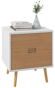 HOMCOM Wood Effect Wto-Drawer Bedside Table - Brown/White Aosom UK
