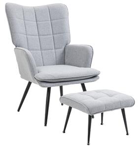 HOMCOM Armchair with Footstool, Living Room Chair, Linen Accent Chair w/ Anti-Cat-Scratch Fabric for Bedroom, Home Study, Light Grey Aosom UK