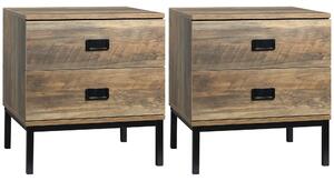 HOMCOM Retro Bedside Units: Metal Frame Side Tables with 2 Drawers, Set of 2, Coffee Tone Aosom UK